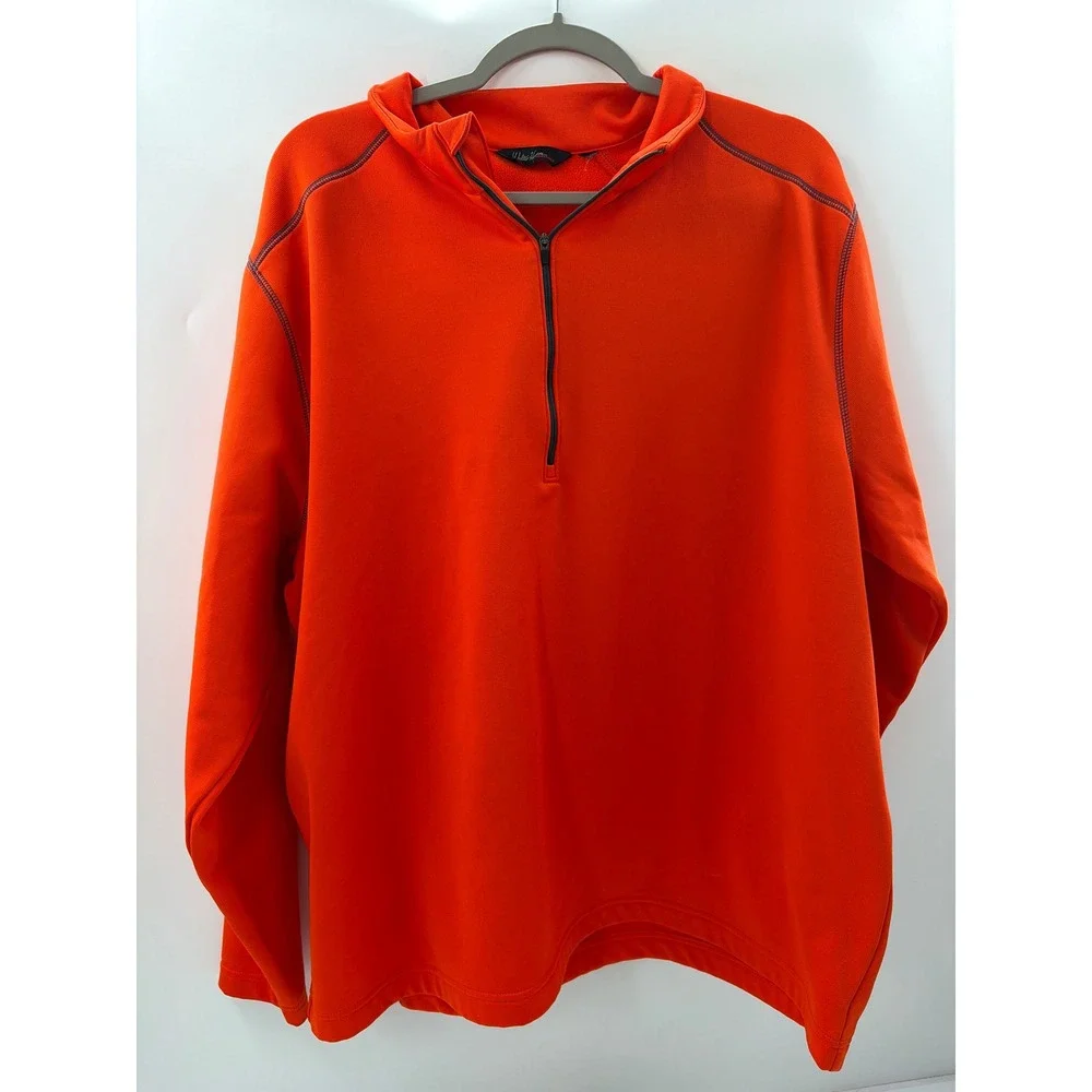Walter Hagen Essentials Mens Orange Quarter Zip Fleece Pullover Sweatshirt L